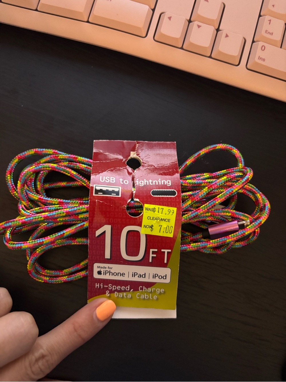 USB to Lightning 10ft Braided Charging Cable - Multicolor